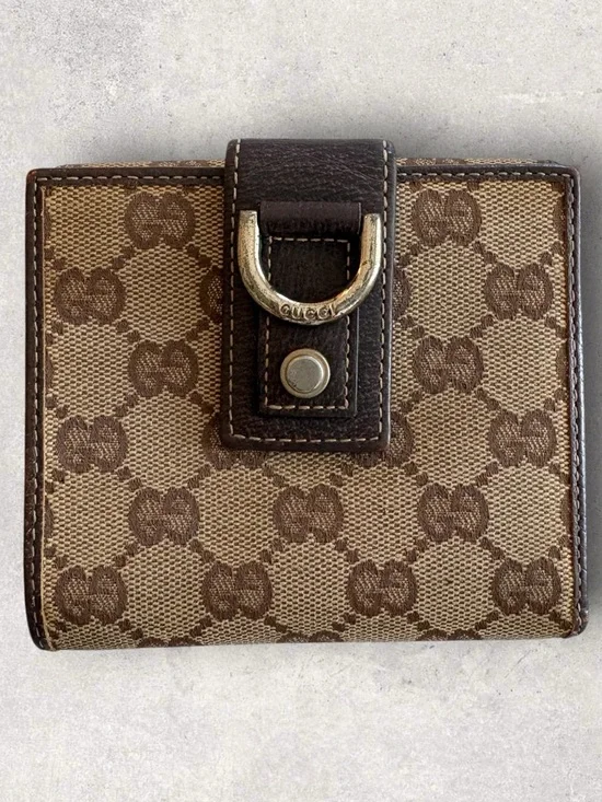 Gucci Brown GG Canvas Snap Closure Wallet with D-Ring - Picture 1 of 4